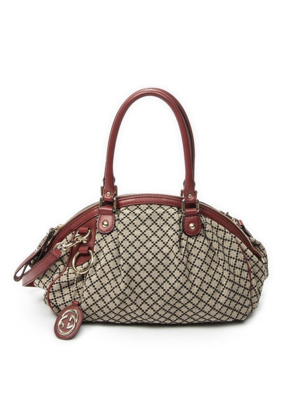 Gucci Ski Boston Beige Red Diamante Canvas Messenger